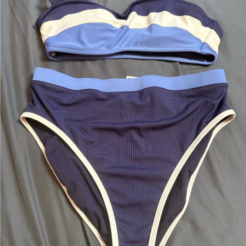 Jessica Simpson Navy and Cream Bikini Set